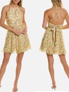 Yumi Kim Mint Floral Halter Mini Dress